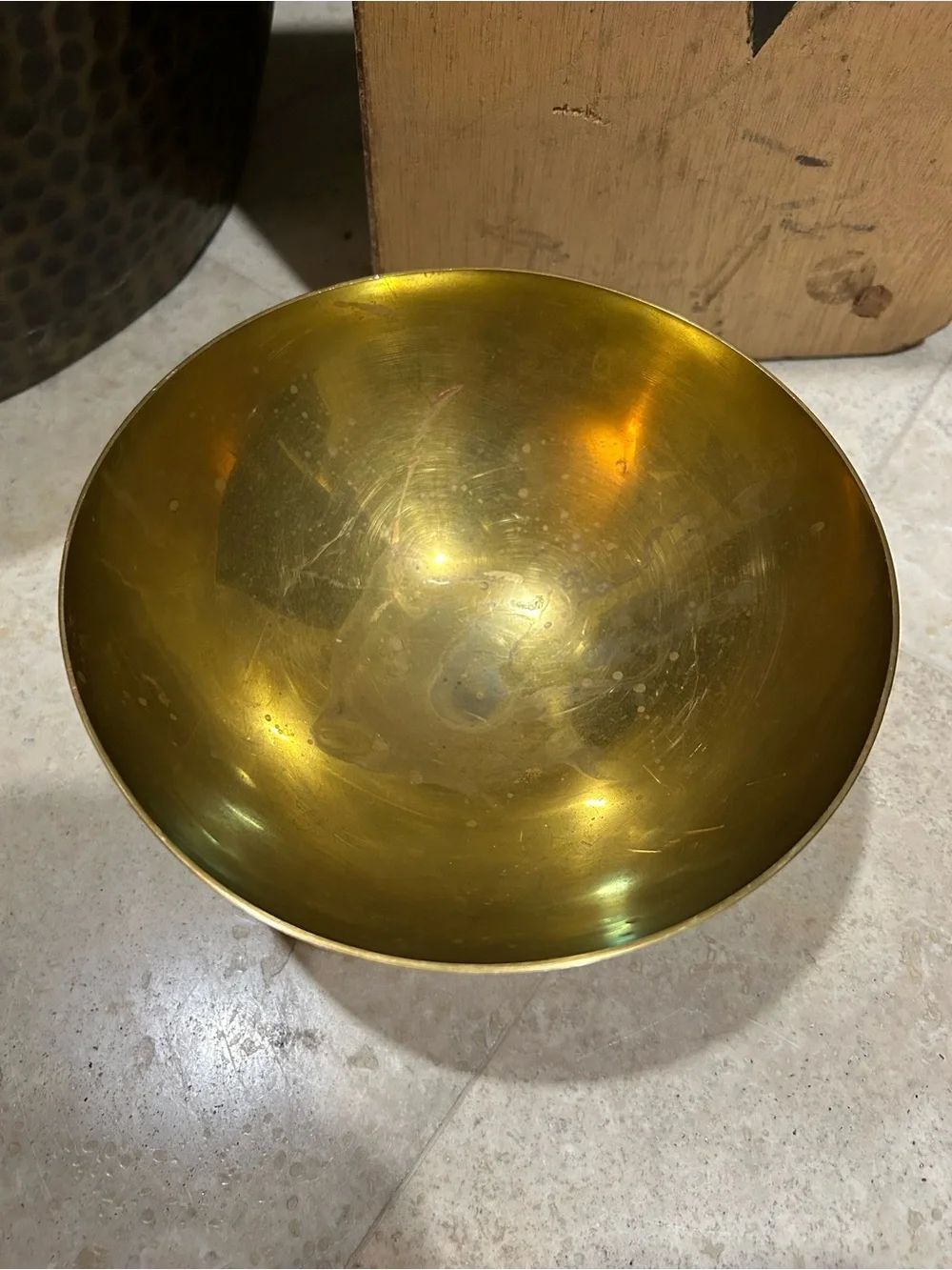Vintage Brass pedestal Bowl with an Etched Floral Design
